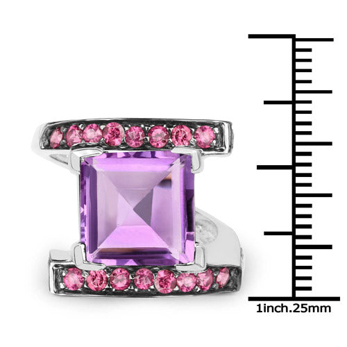 6.90 Carat Genuine Amethyst and Rhodolite .925 Sterling Silver Ring