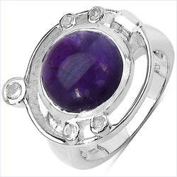 5.20 Carat Genuine Amethyst & White Topaz .925 Sterling Silver Ring