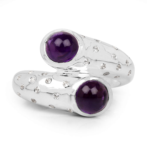 2.31 Carat Genuine Amethyst and White Topaz .925 Sterling Silver Ring