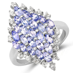 2.40 Carat Genuine Tanzanite and White Topaz .925 Sterling Silver Ring
