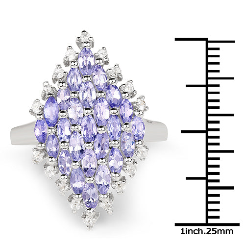 2.40 Carat Genuine Tanzanite and White Topaz .925 Sterling Silver Ring