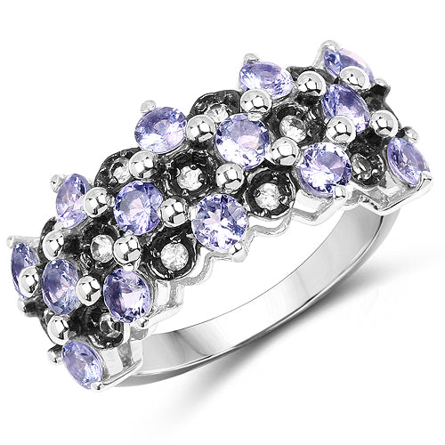1.66 Carat Genuine Tanzanite and White Topaz .925 Sterling Silver Ring