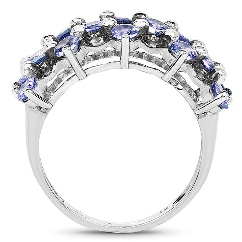 1.66 Carat Genuine Tanzanite and White Topaz .925 Sterling Silver Ring