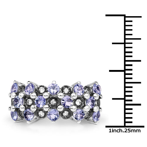 1.66 Carat Genuine Tanzanite and White Topaz .925 Sterling Silver Ring