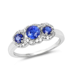 1.33 Carat Genuine Kyanite & White Topaz .925 Sterling Silver Ring