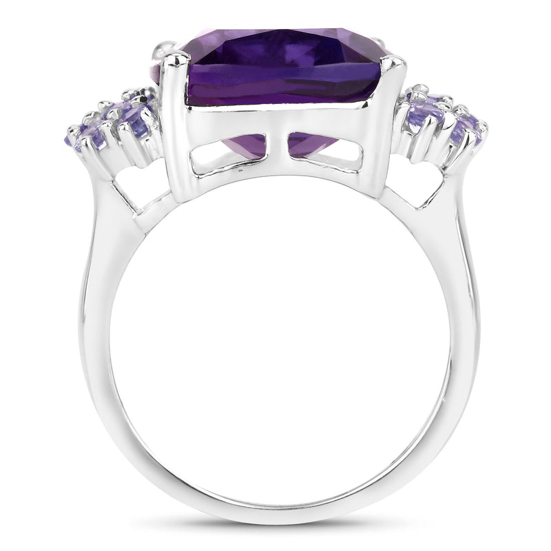 6.34 Carat Genuine Amethyst and Tanzanite .925 Sterling Silver Ring