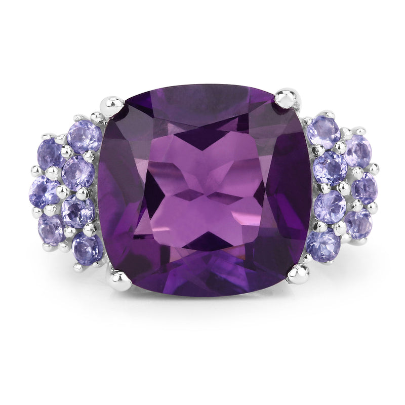 6.34 Carat Genuine Amethyst and Tanzanite .925 Sterling Silver Ring
