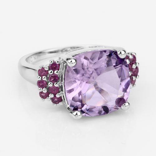 5.90 Carat Genuine Pink Amethyst and Rhodolite .925 Sterling Silver Ring