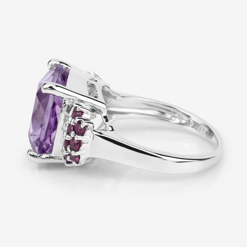 5.90 Carat Genuine Pink Amethyst and Rhodolite .925 Sterling Silver Ring
