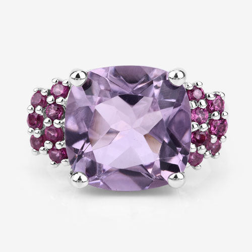 5.90 Carat Genuine Pink Amethyst and Rhodolite .925 Sterling Silver Ring