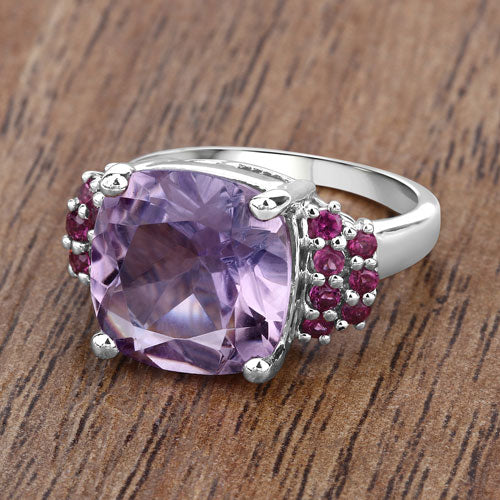5.90 Carat Genuine Pink Amethyst and Rhodolite .925 Sterling Silver Ring