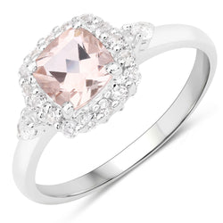 1.17 Carat Genuine Morganite and White Zircon .925 Sterling Silver Ring