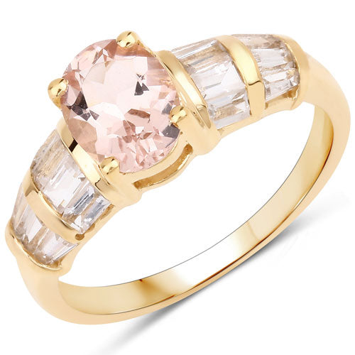 1.88 Carat Genuine Morganite and White Topaz .925 Sterling Silver Ring