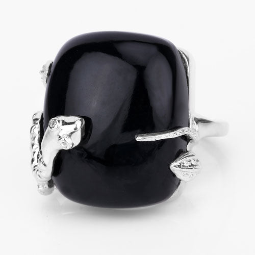 21.04 Carat Genuine Black Onyx and White Topaz .925 Sterling Silver Ring