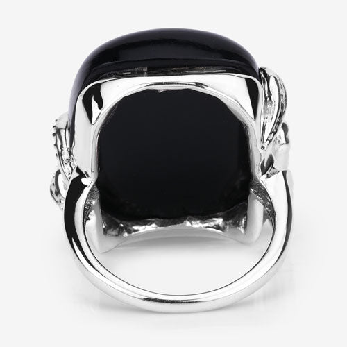 21.04 Carat Genuine Black Onyx and White Topaz .925 Sterling Silver Ring