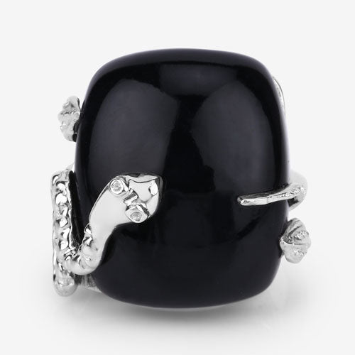 21.04 Carat Genuine Black Onyx and White Topaz .925 Sterling Silver Ring