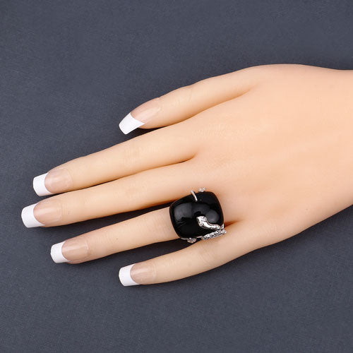 21.04 Carat Genuine Black Onyx and White Topaz .925 Sterling Silver Ring