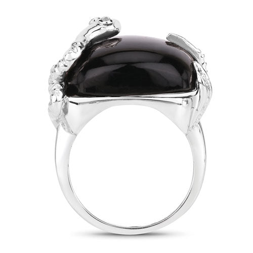 21.04 Carat Genuine Black Onyx and White Topaz .925 Sterling Silver Ring