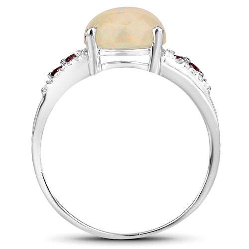 2.05 Carat Genuine Ethiopian Opal, Pink Tourmaline and White Topaz .925 Sterling Silver Ring