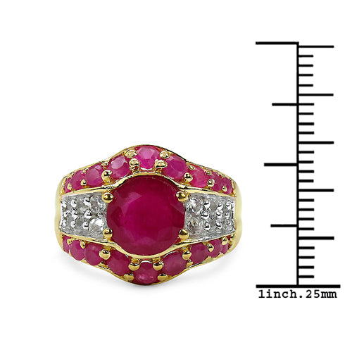 14K Yellow Gold Plated 4.68 Carat Genuine Ruby & White Topaz .925 Sterling Silver Ring