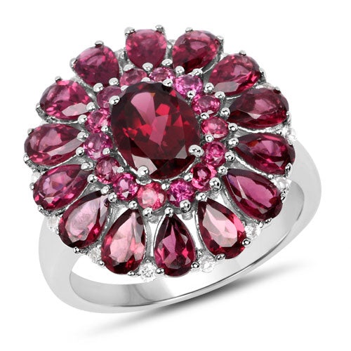 6.19 Carat Genuine Rhodolite and White Topaz .925 Sterling Silver Ring