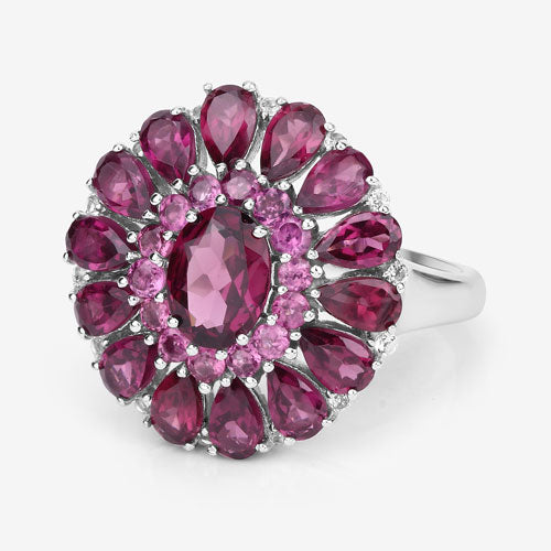 6.19 Carat Genuine Rhodolite and White Topaz .925 Sterling Silver Ring