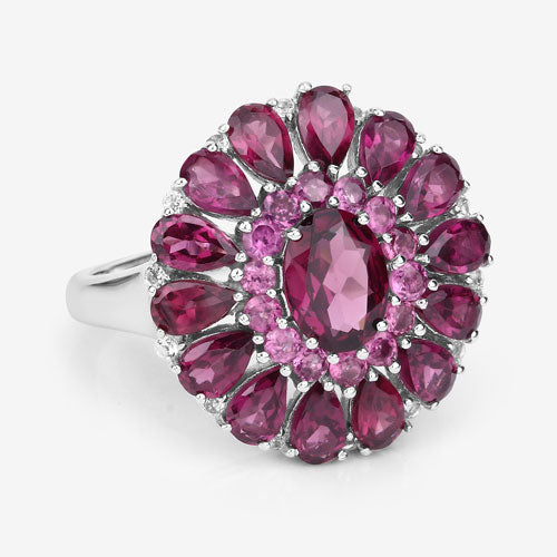 6.19 Carat Genuine Rhodolite and White Topaz .925 Sterling Silver Ring