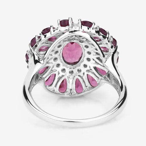 6.19 Carat Genuine Rhodolite and White Topaz .925 Sterling Silver Ring