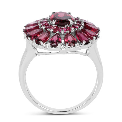6.19 Carat Genuine Rhodolite and White Topaz .925 Sterling Silver Ring