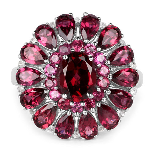 6.19 Carat Genuine Rhodolite and White Topaz .925 Sterling Silver Ring