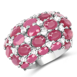 8.54 Carat Glass Filled Ruby and White Topaz .925 Sterling Silver Ring
