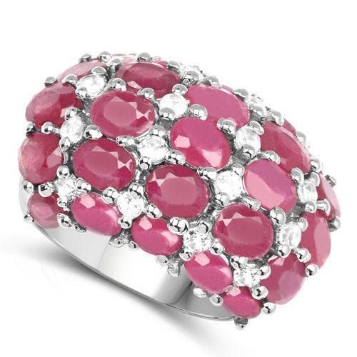 8.54 Carat Glass Filled Ruby and White Topaz .925 Sterling Silver Ring