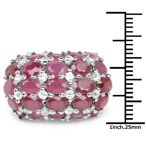 8.54 Carat Glass Filled Ruby and White Topaz .925 Sterling Silver Ring