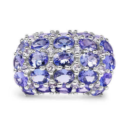 7.29 Carat Genuine Tanzanite and White Topaz .925 Sterling Silver Ring