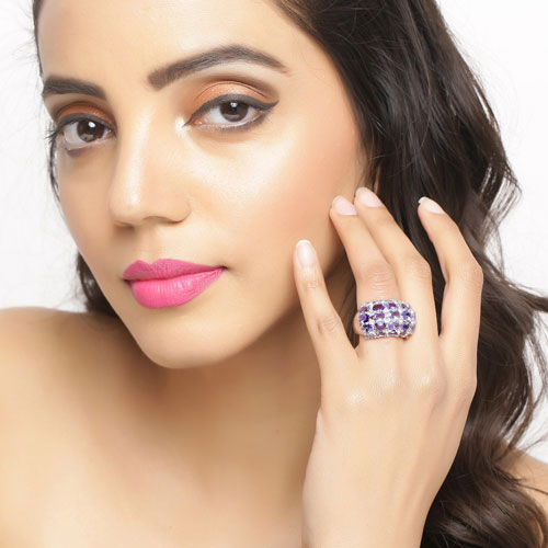 7.29 Carat Genuine Tanzanite and White Topaz .925 Sterling Silver Ring