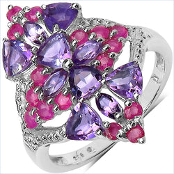 2.58 Carat Genuine Amethyst & Ruby .925 Sterling Silver Ring