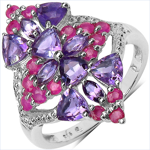 2.58 Carat Genuine Amethyst & Ruby .925 Sterling Silver Ring