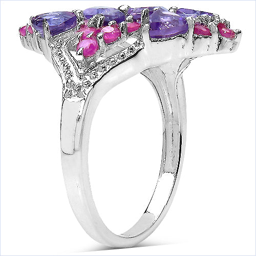 2.58 Carat Genuine Amethyst & Ruby .925 Sterling Silver Ring