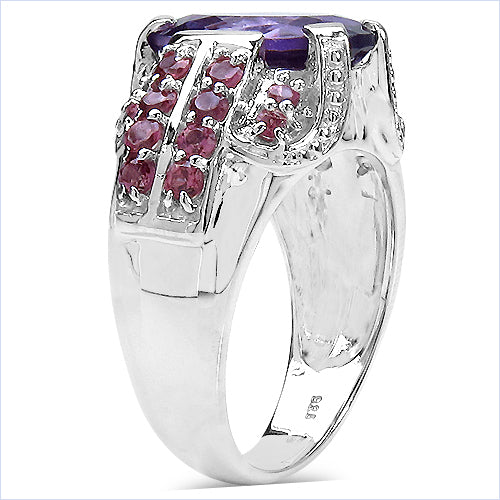 5.37 Carat Genuine Amethyst & Rhodolite .925 Sterling Silver Ring