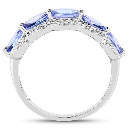 1.78 Carat Genuine Tanzanite & White Topaz .925 Sterling Silver Ring