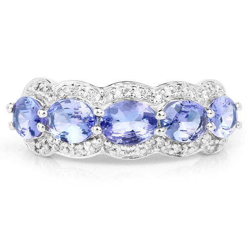 1.78 Carat Genuine Tanzanite & White Topaz .925 Sterling Silver Ring