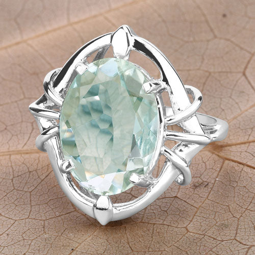 7.90 Carat Genuine Green Amethyst .925 Sterling Silver Ring