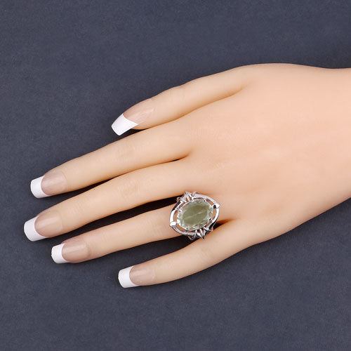 7.90 Carat Genuine Green Amethyst .925 Sterling Silver Ring