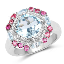 4.73 Carat Genuine Blue Topaz and Rhodolite .925 Sterling Silver Ring