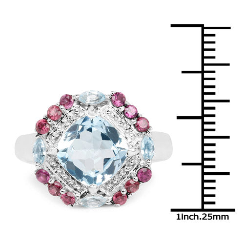 4.73 Carat Genuine Blue Topaz and Rhodolite .925 Sterling Silver Ring