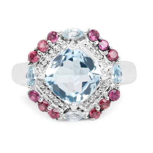 4.73 Carat Genuine Blue Topaz and Rhodolite .925 Sterling Silver Ring