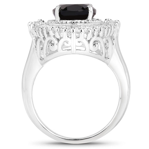 8.12 Carat Genuine Smoky Quartz and White Topaz .925 Sterling Silver Ring