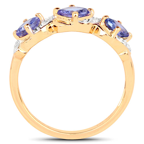 14K Yellow Gold Plated 1.20 Carat Genuine Tanzanite and White Topaz .925 Sterling Silver Ring