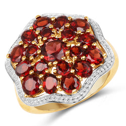 14K Yellow Gold Plated 4.59 Carat Genuine Garnet .925 Sterling Silver Ring