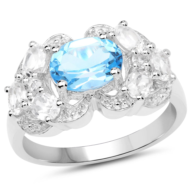 3.20 Carat Genuine Blue Topaz and White Zircon .925 Sterling Silver Ring